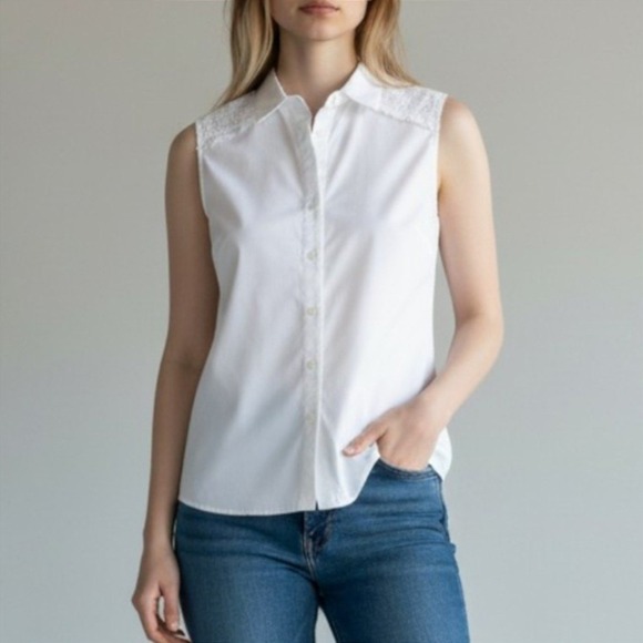 Banana Republic Tops - Banana Republic Riley Shirt Blouse Womens 4 White Sleeveless Crochet Lace Fringe